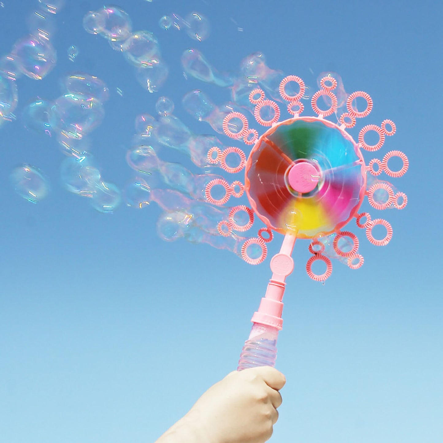 Windmill Bubble Wand, Bubble Blower and Pinwheel Spinner for Kids with Solution in Handle