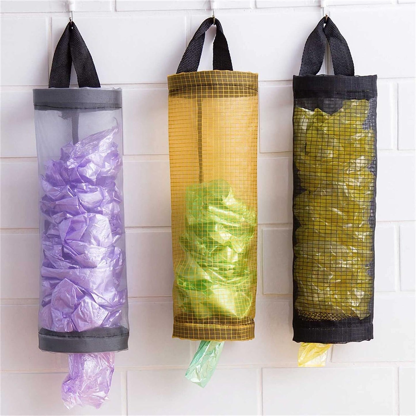Plastic Bag Holder,  Mesh Hanging Storage Bag, Mesh Garbage Bag Organizer for Kitchen