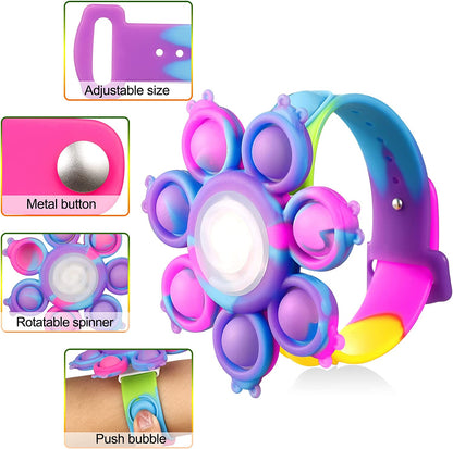 Fidget Pop Toy Spinner Bracelet,Wearable Push Poping Bubble Sensory Toys Stress Relief Finger Press Silicone Wristband for Kids
